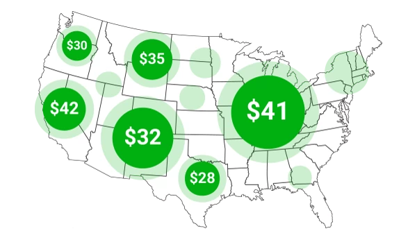 US States with circles and job salaries